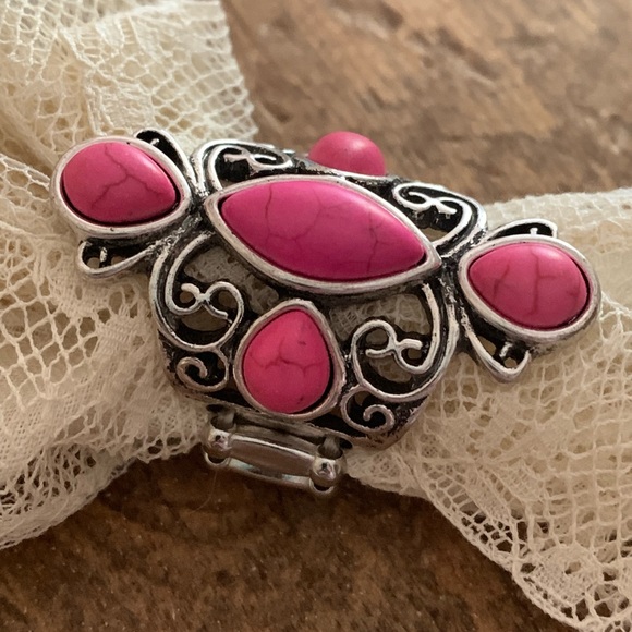 Bohemian Pink Stone Silver Stretch Fashion Ring Woman’s Costume Jewelry - Picture 4 of 6